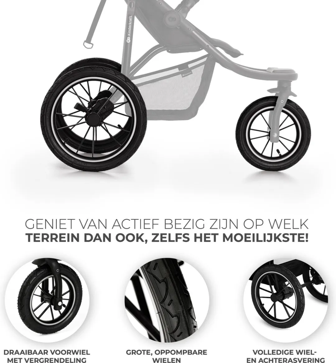 KinderKraft HELSI 2 Wandelwagen - 3 Opblaasbare Wielen - Zwart