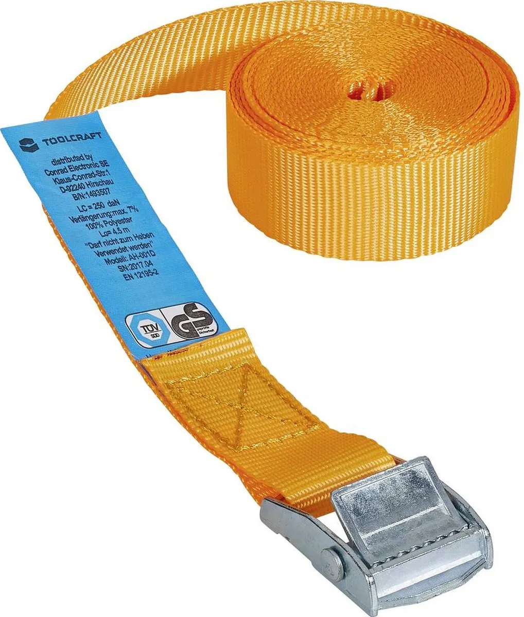 TOOLCRAFT TO-6811770 Klemband 125 daN - 4.5m x 25mm - Oranje