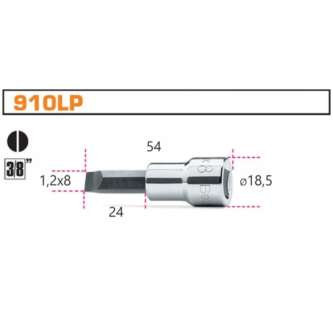 Beta Dopslag 3/8" Platte Schroevendraaier Bit 1.2x8mm