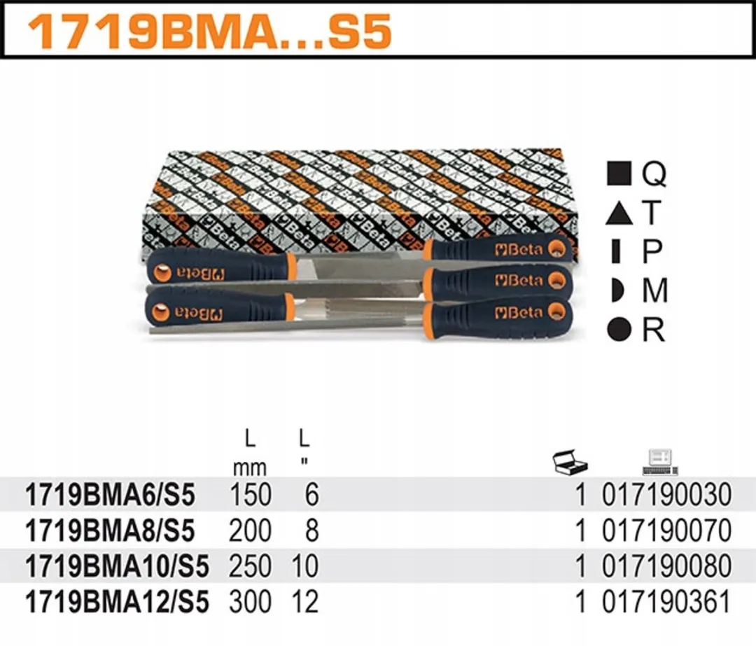 Beta 5-delige set Halfgladde vijlen 250mm - 5 Stuks