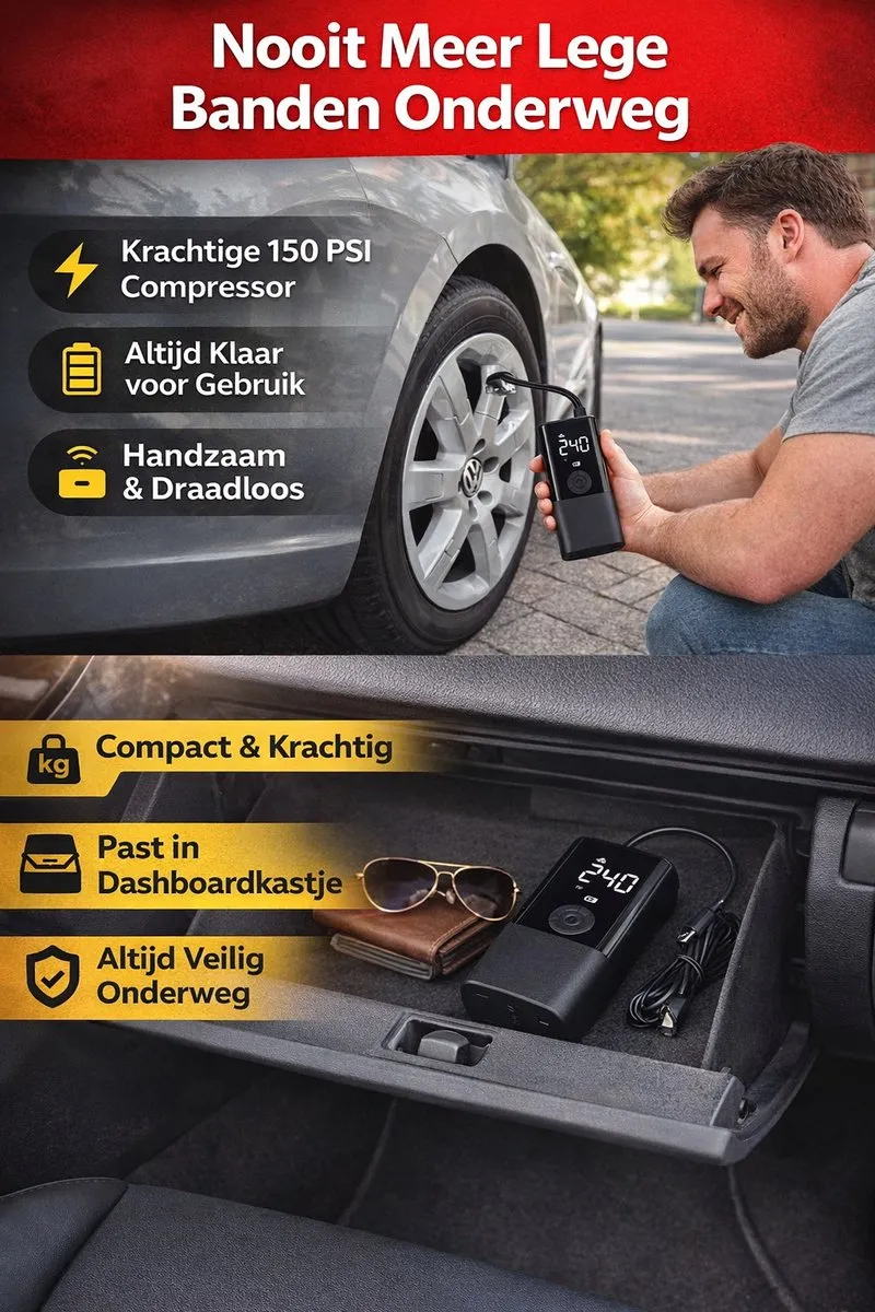 HBM JAW-001 Elektrische Fietspomp & Luchtcompressor 120W - Oplaadbaar