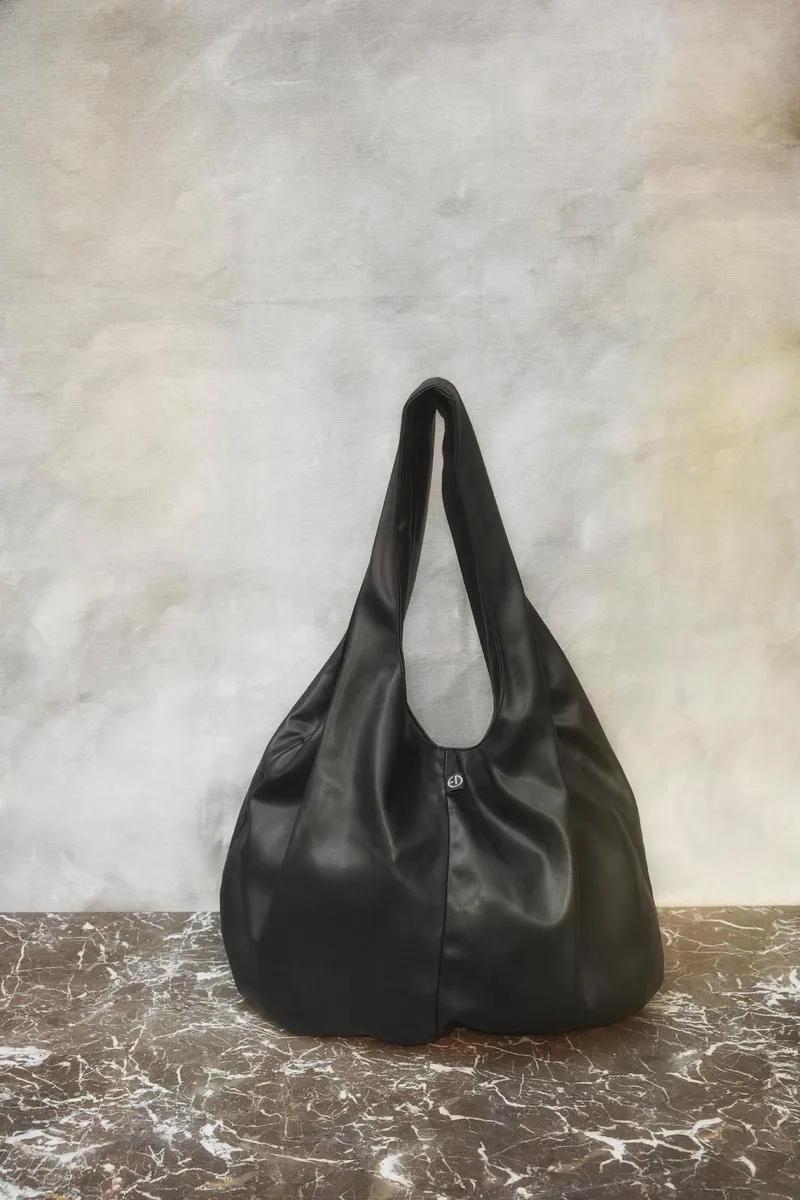 Elodie Soft Draped Tote Luiertas - Zwart Vegan Leder