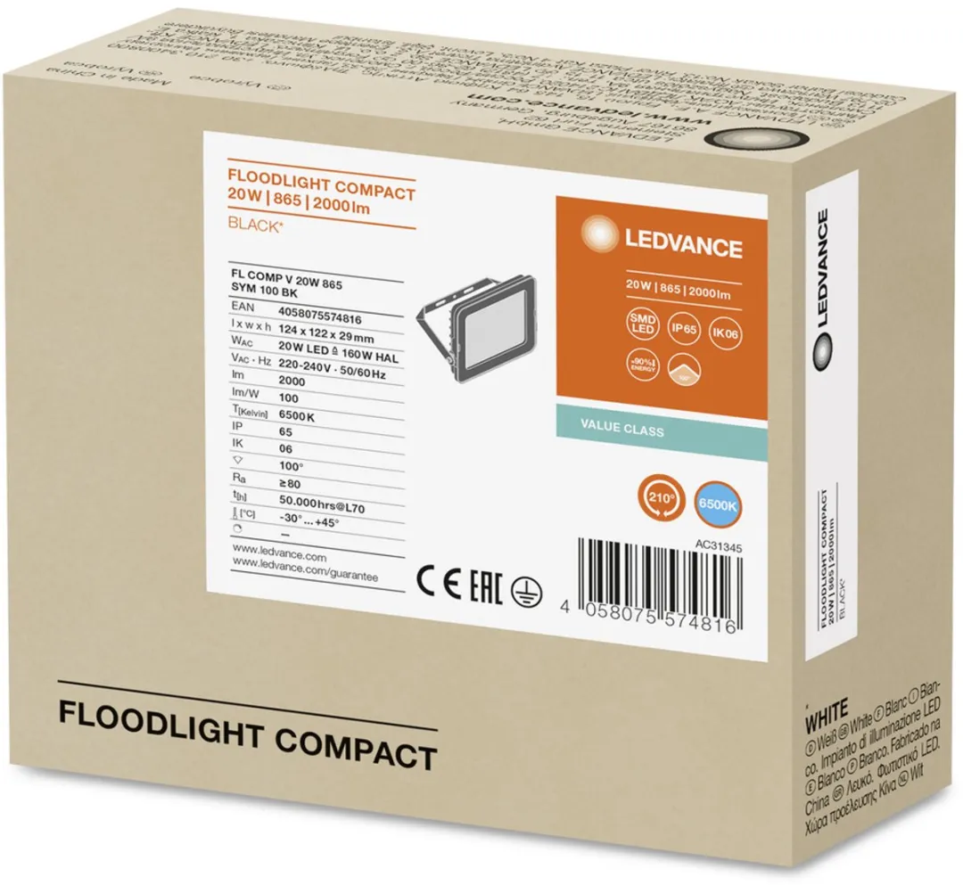 LEDVANCE LED Floodlight Compact 20W 2000lm - Zwart - afbeelding 5 van 6