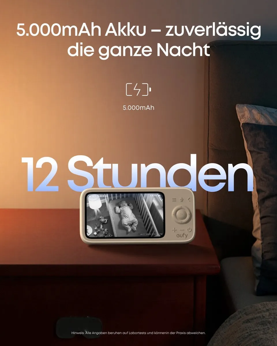 eufy Babyfoon C10 + Baby Monitor C10 Add-On Camera – 2K HD Camera – 4.5" Scherm – Pan & Tilt – Nachtzicht – Wi-Fi of Zonder Wi-Fi – 12 Uur Batterij – Beweging, Huilen & Geluid Detectie – Temperatuur Alarm – 2-weg Praten – VOX