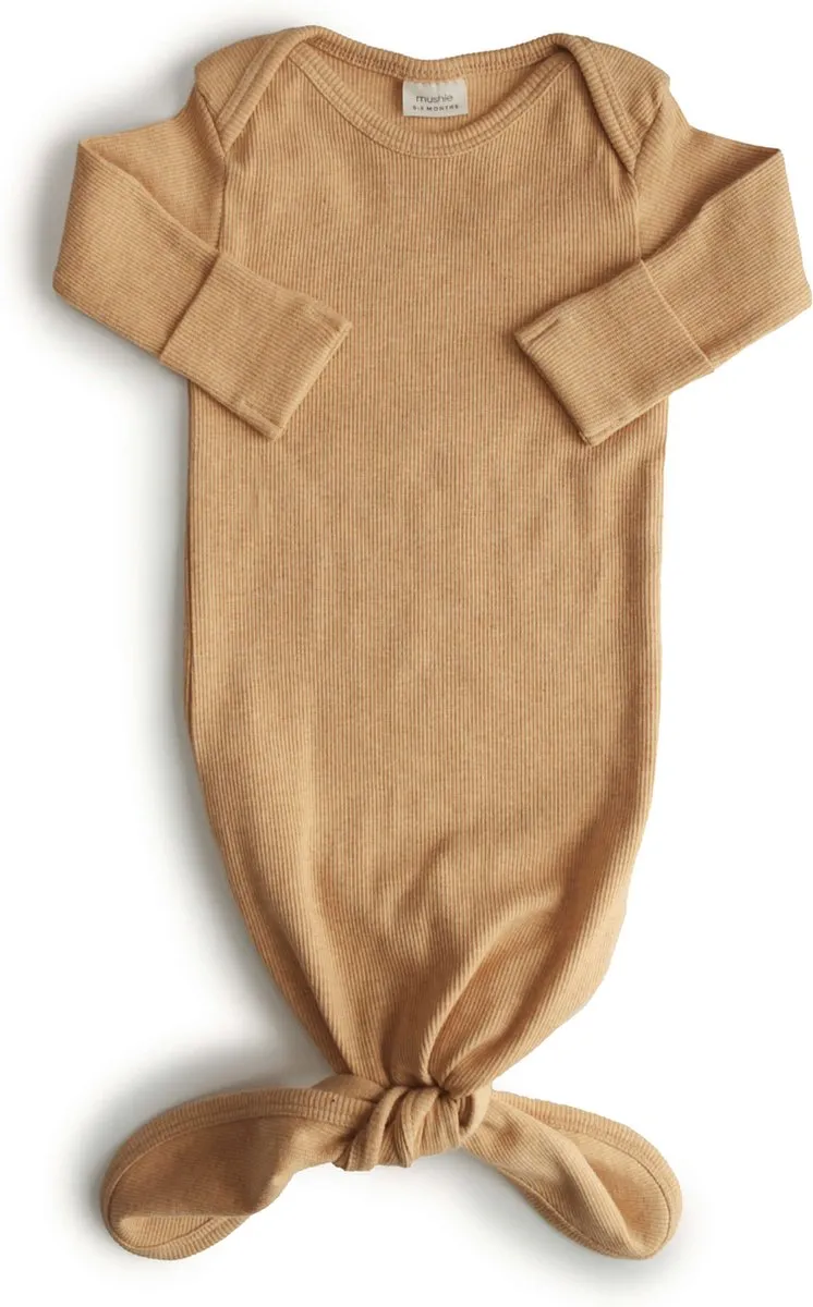 Mushie Baby Gown Ribbed Knotted