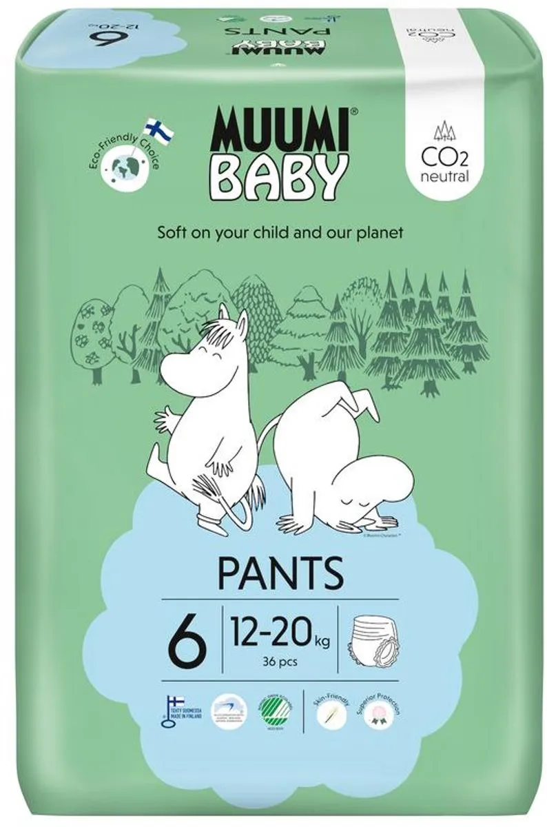Muumi Baby Eco Luierbroekjes - Maat 6 - 36 Stuks 12-20 kg - Hypoallergeen - Gevoelige Huid - Parfumvrij