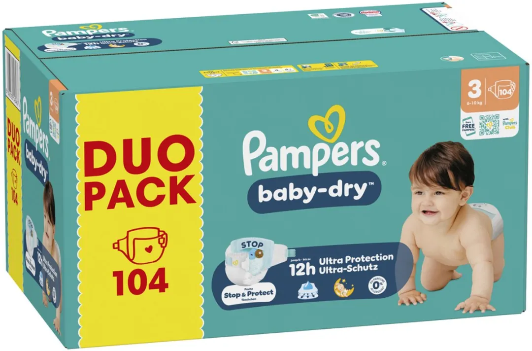 Pampers Baby-Dry Maat 3 Luiers 104 Stuks - 6-10kg