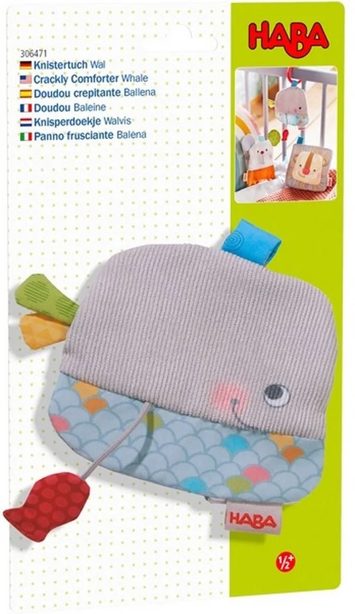 Haba Knuffeldoekje Walvis Junior 10,5x12,5cm - Grijs