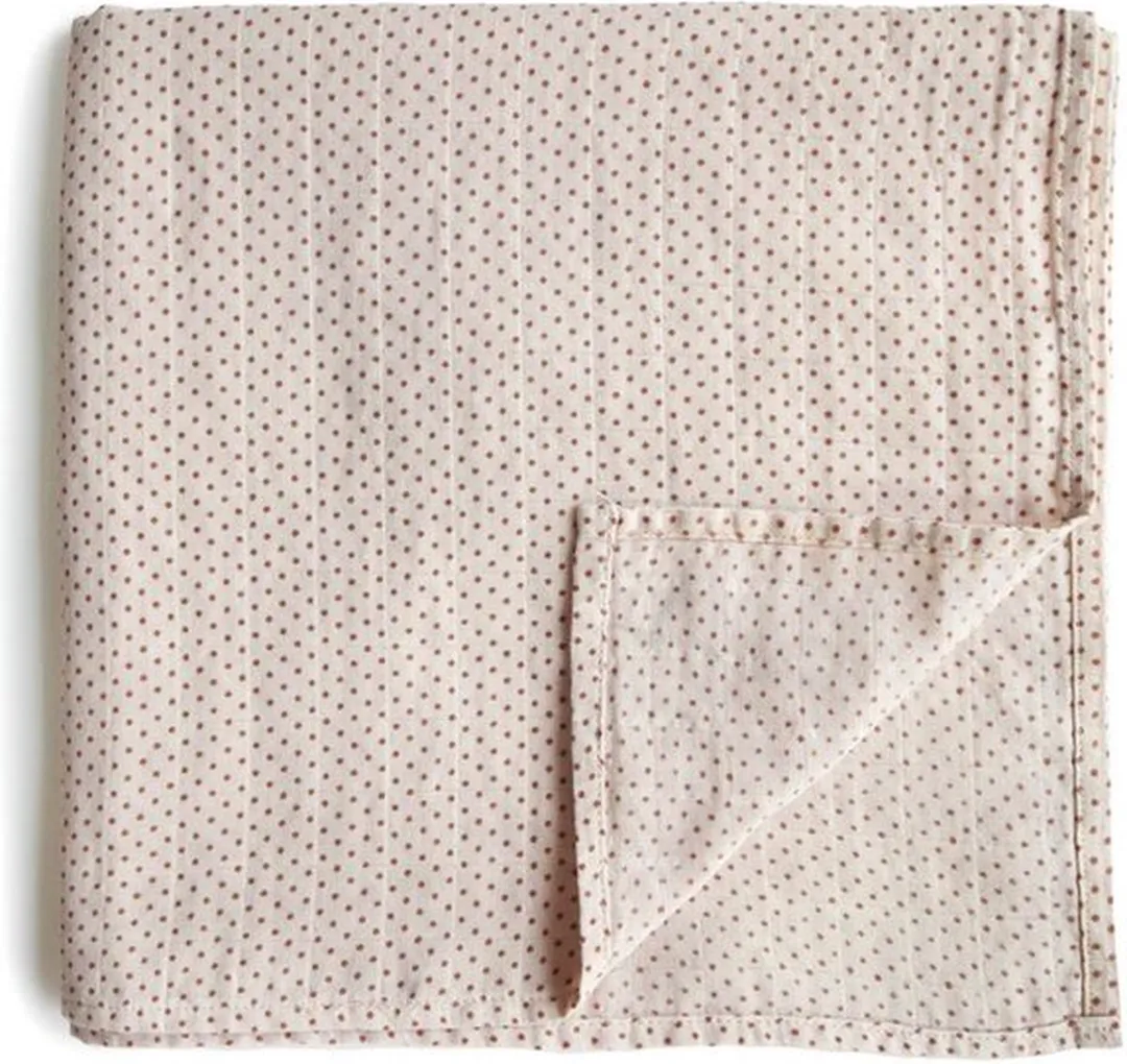 Mushie Hydrofiele Doek XL Swaddle Caramel Polka Dot
