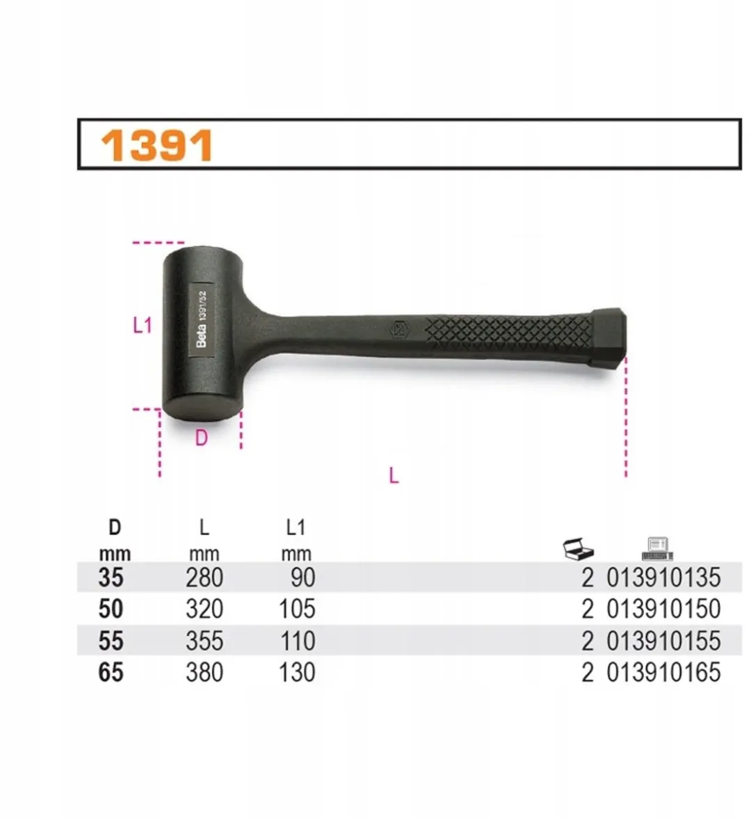 Beta Klauwvrije Rubberen Hamer 55mm - afbeelding 2 van 2