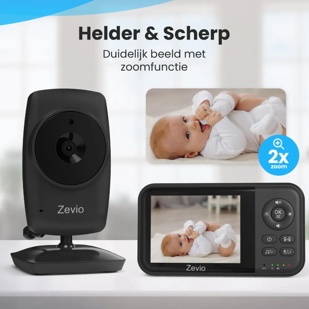 Zevio Babyfoon Comfort - Babyfoon Met 2 Camera's - Baby Monitor - Baby Camera - Zwart