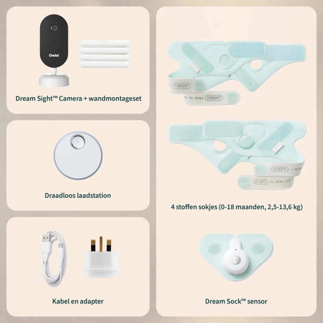 Owlet Dream Duo: Dream Sight™ Camera & Dream sock™ – Medische Baby Monitor met 2K HD Camera en Gezondheidsmeting – Hartslag, Zuurstof & Temperatuur – Munt