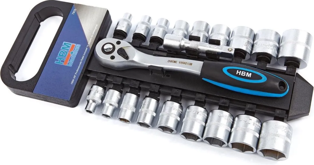 HBM 3/8 Professionele Ratel - 19 Doppen & Verlengstuk