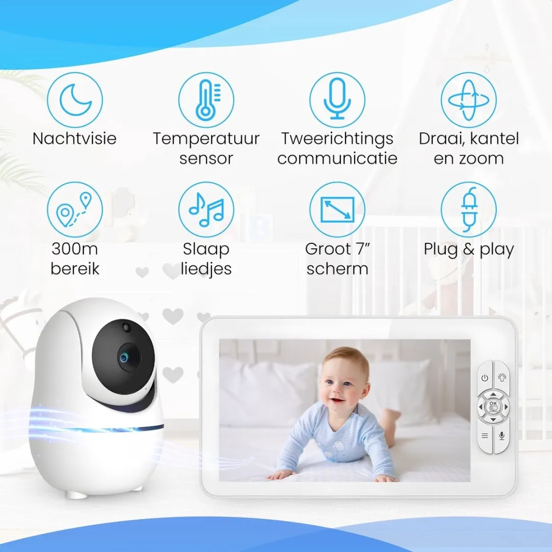 Zevio XL Elite Babyfoon 7 Inch - 2 Camera's