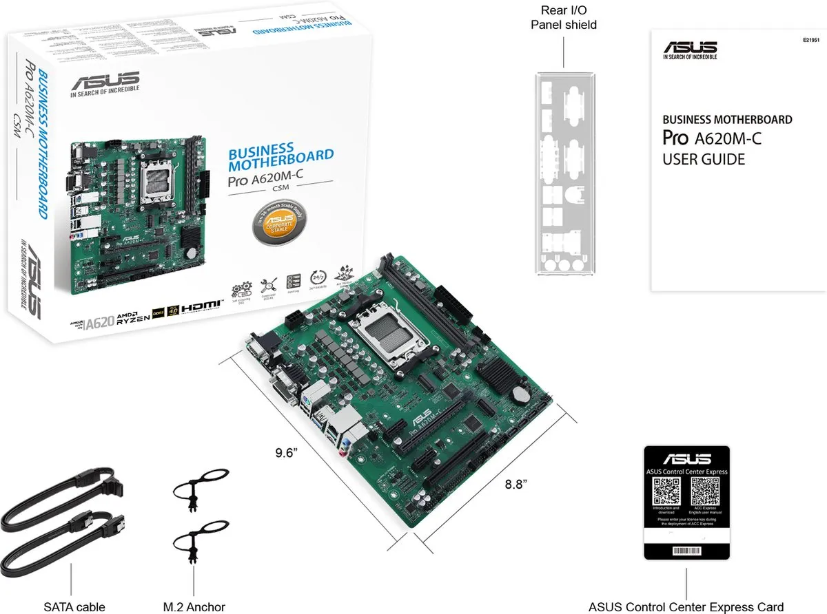 ASUS PRO A620M-C-CSM AM5 Micro-ATX Moederbord - 2x DDR5
