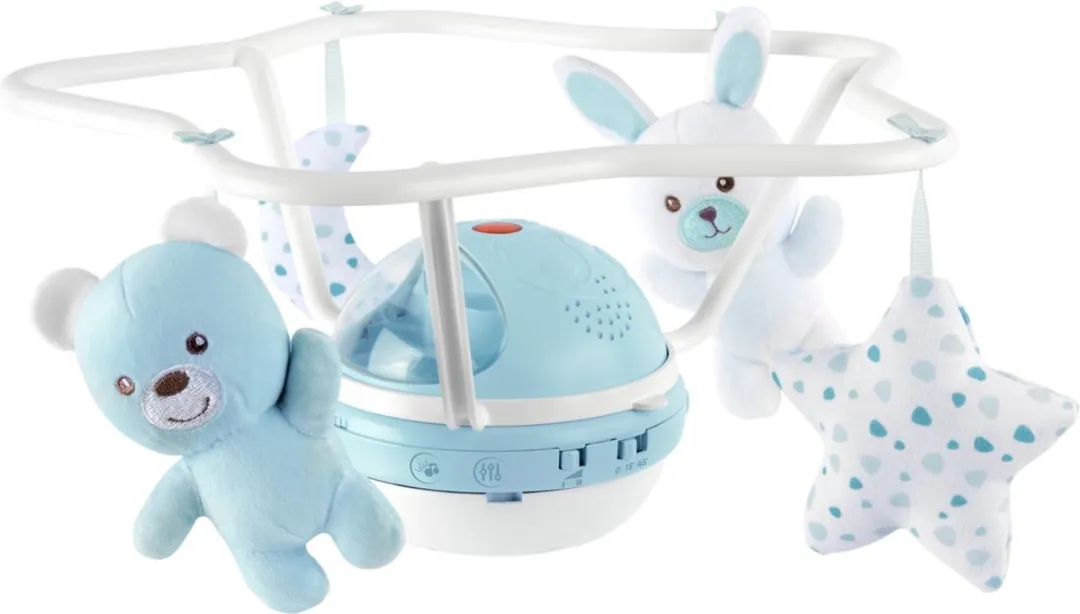 Chicco Regenboog Blauw 3-in-1 Muziekmobiel - 4 Pluche Figuurtjes