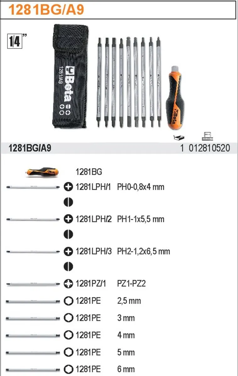 Beta Schroevendraaierset 10-delig - Dubbelzijdige bits