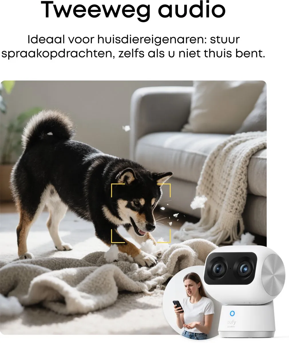 Eufy Security S350 SOLOCAM Binnencamera 4K - Dual-Cam 8x Zoom 360° - AI-Tracking