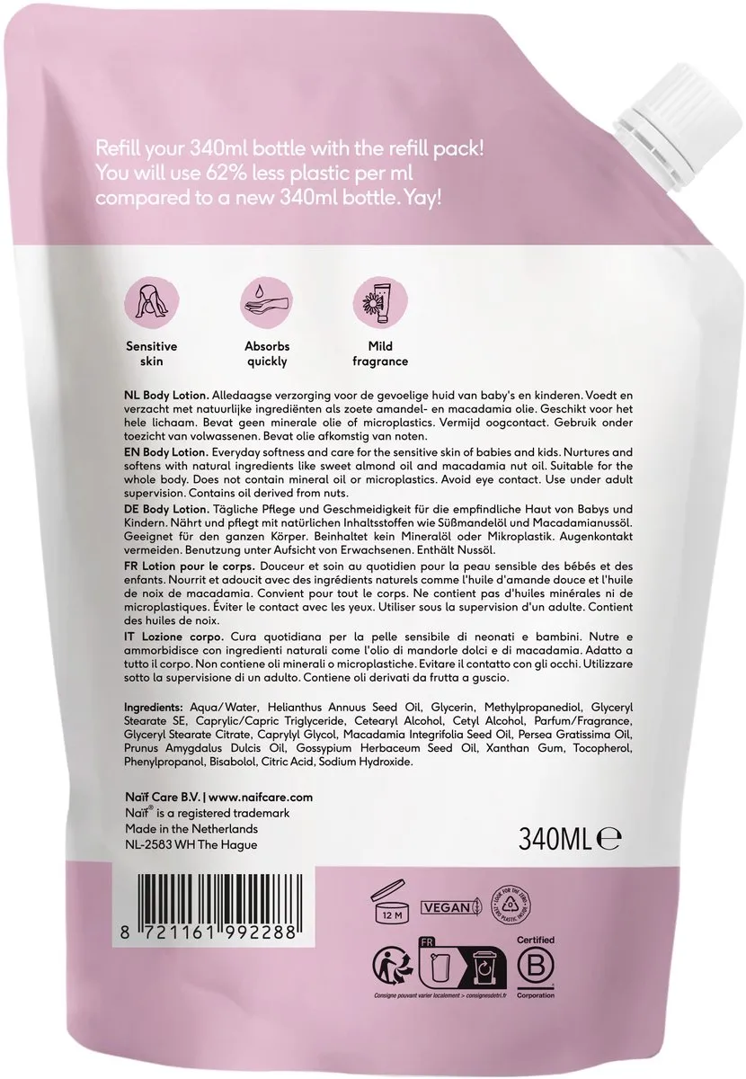 Naïf Verzachtende Bodylotion Navulverpakking 340ml