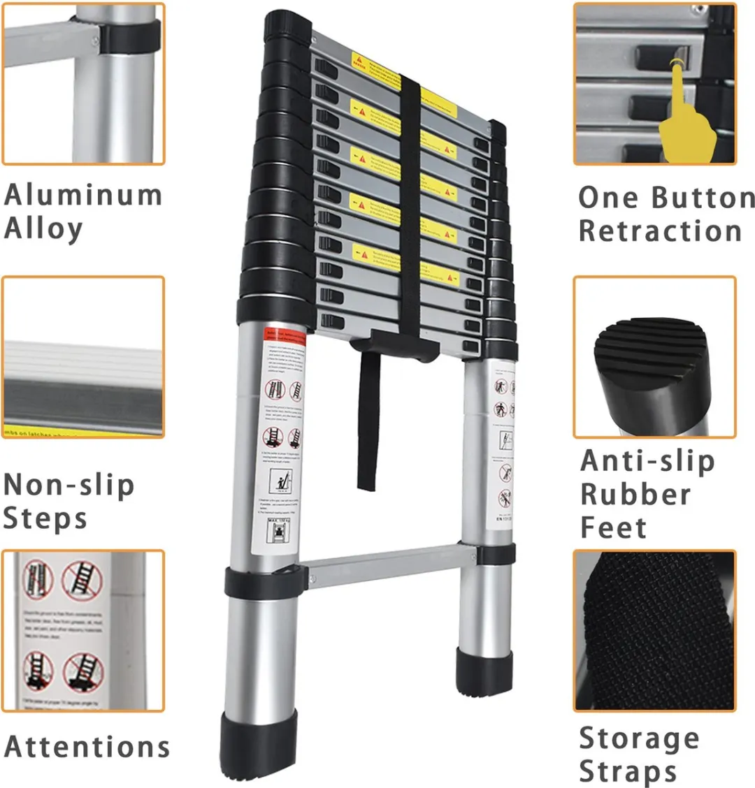 HBM Machines Telescoopladder 3.80m - Aluminium - Stabiliteitsbalk