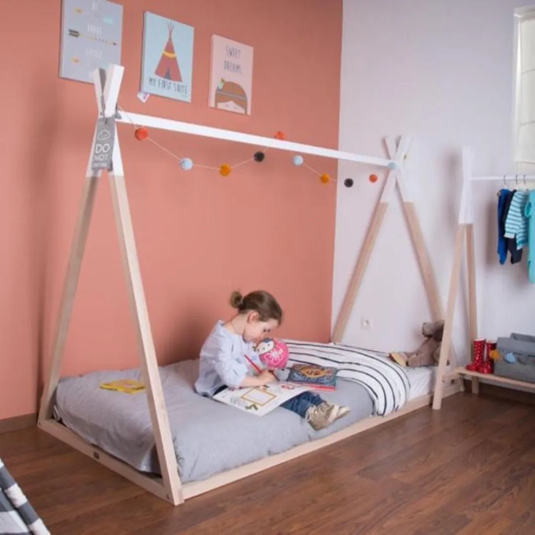 Childhome Tipi Bed 70x140cm - Massief Hout - Naturel/Wit