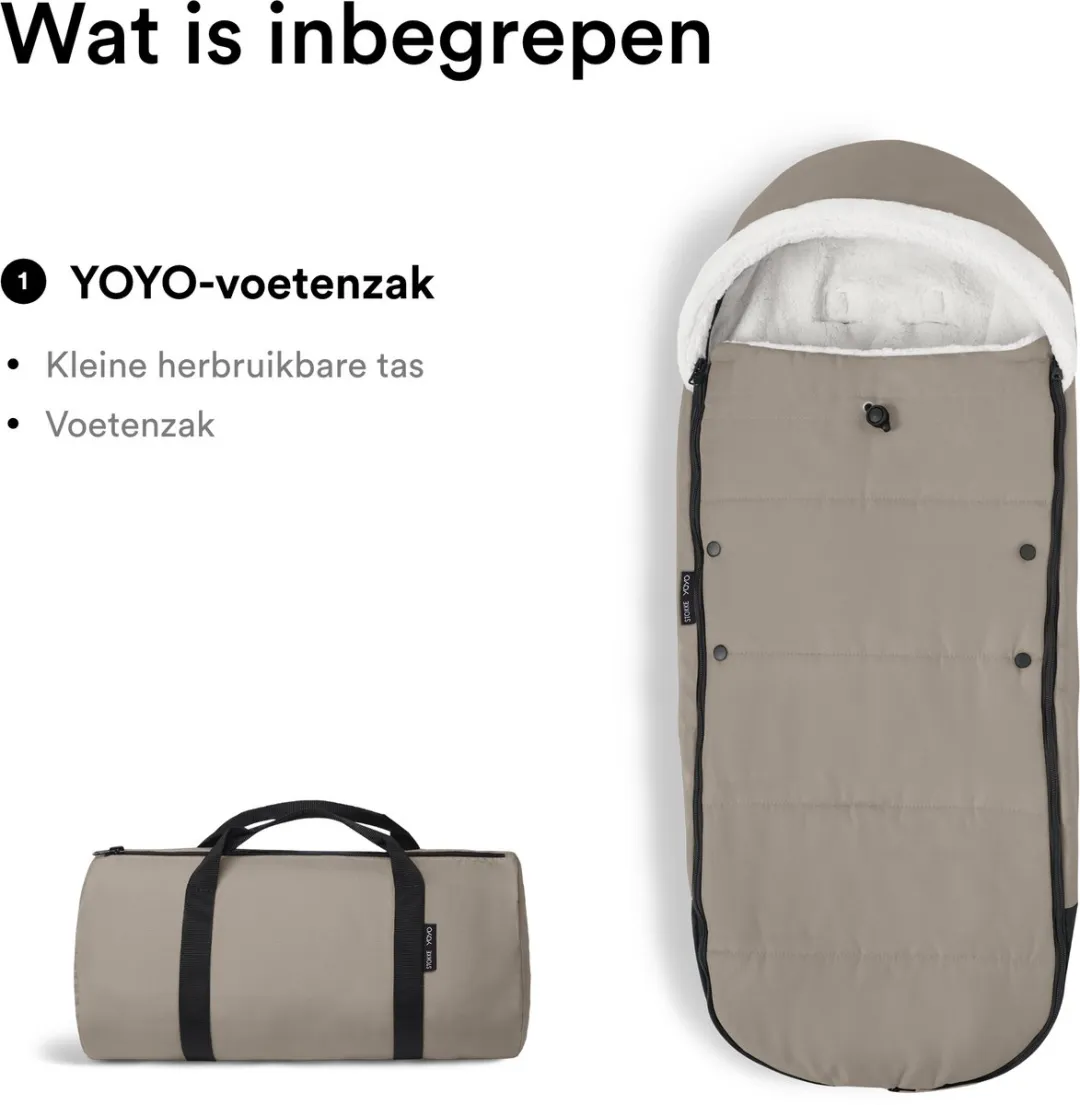 Stokke YOYO voetenzak, Taupe - Sherpa-voering, fleece met trekkoord, dubbele vulling - Machinewasbaar op 30°C - Inclusief kleine tas