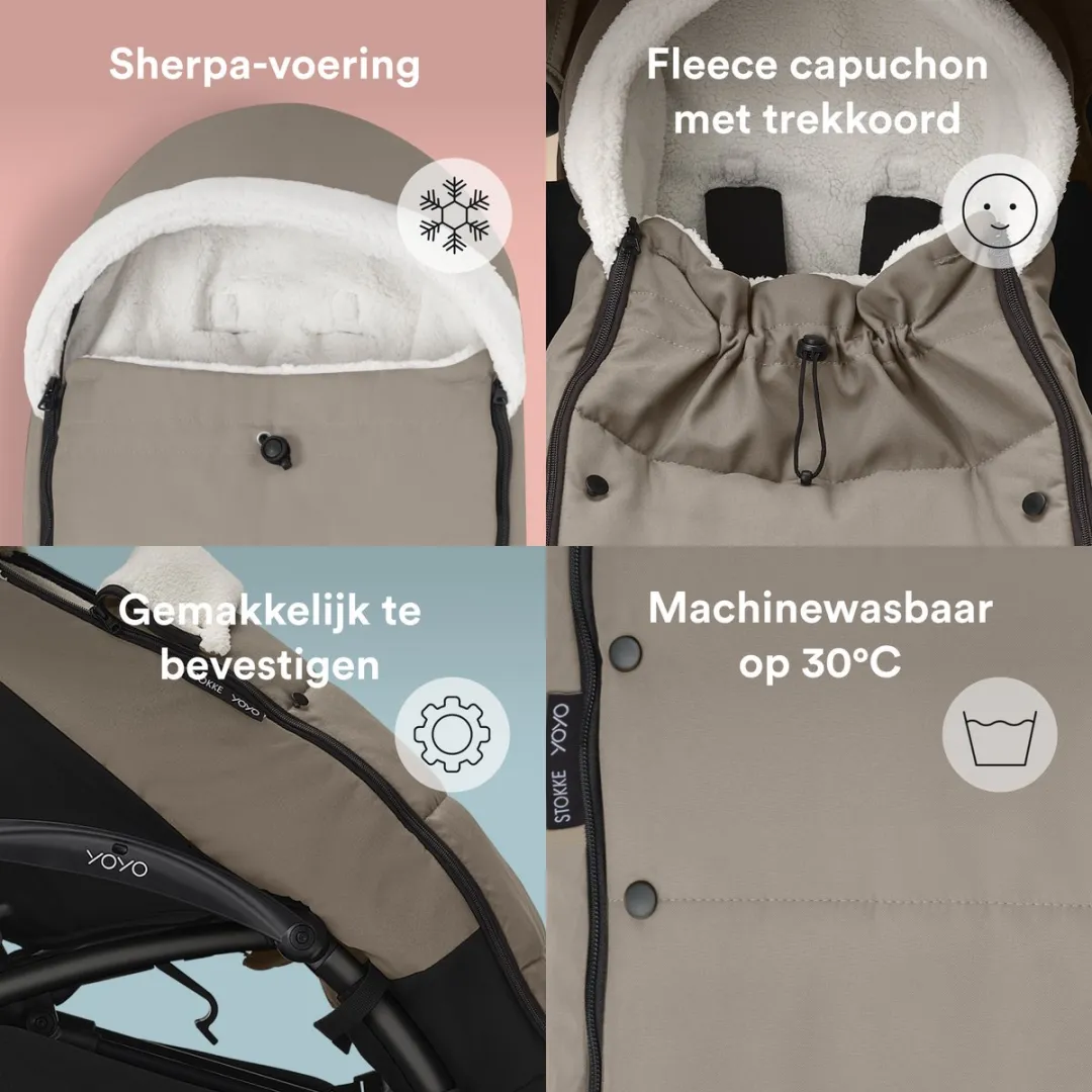 Stokke YOYO Voetenzak Taupe - Sherpa met trekkoord - afbeelding 6 van 6