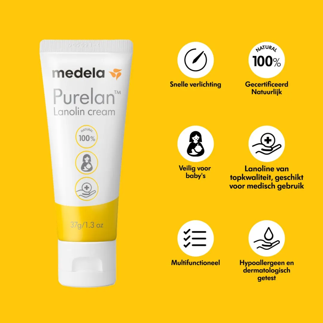 Medela Purelan Tepelzalf - Lanoline tepelcrème - snelle verlichting bij pijnlijke tepels - Tube 37gr