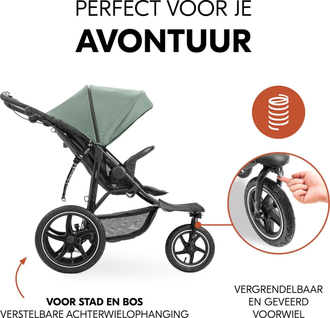 Hauck Runner 3 Buggy - XL-luchtwielen Vering Jungle Green - afbeelding 6 van 6