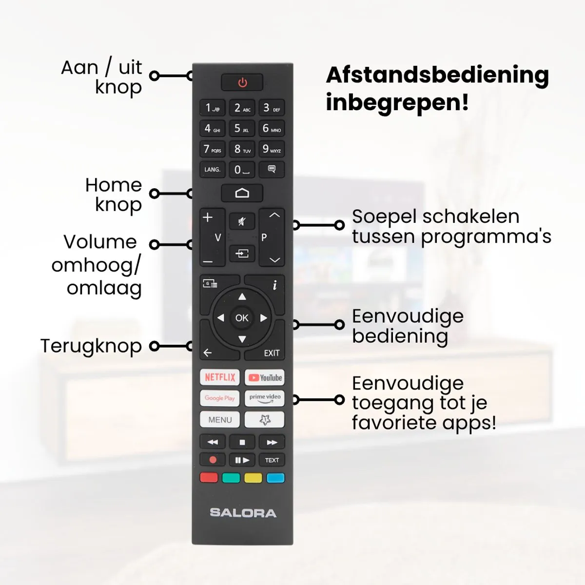 Salora SMART65TV 65 inch Smart TV - 4K Android TV - Zwart - afbeelding 6 van 6