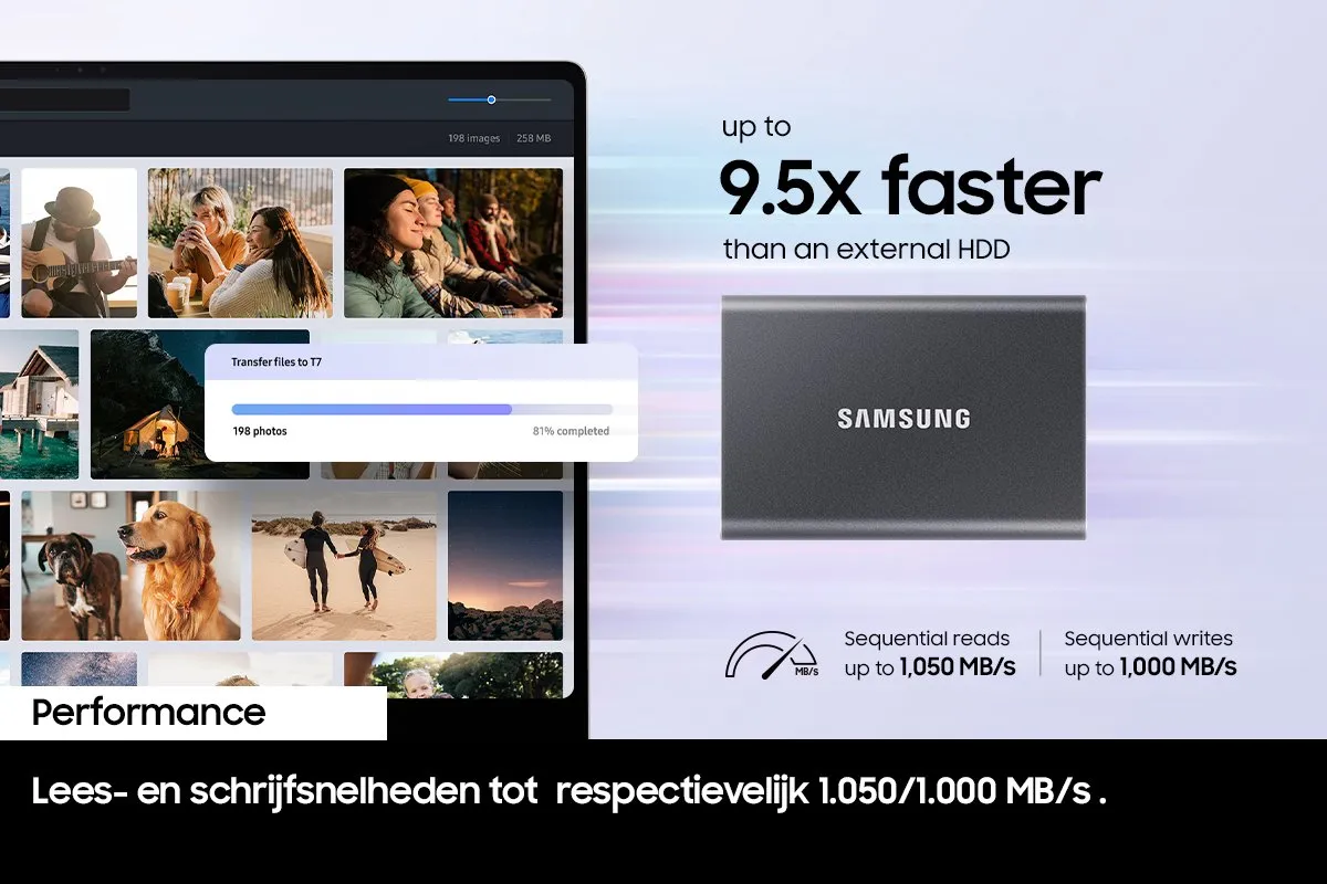 Samsung T7 Resurrected MU-PC2T0H/WW Externe SSD 2TB - Blauw