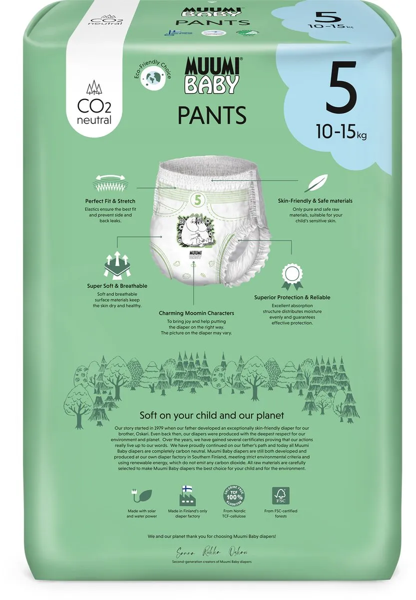 Muumi Baby Eco Luierbroekjes - Maat 5 - 38 Stuks - 10-15 kg - Hypoallergeen - Gevoelige Huid - Parfumvrij