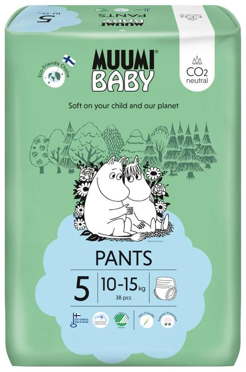 Muumi Baby Eco Luierbroekjes - Maat 5 - 38 Stuks - 10-15 kg - Hypoallergeen - Gevoelige Huid - Parfumvrij
