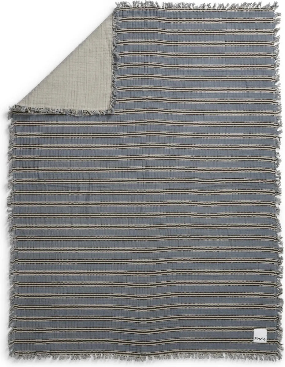 Elodie Hydrofiel Baby Dekentje Sandy Stripe 75x100cm - Blauw/Grijs