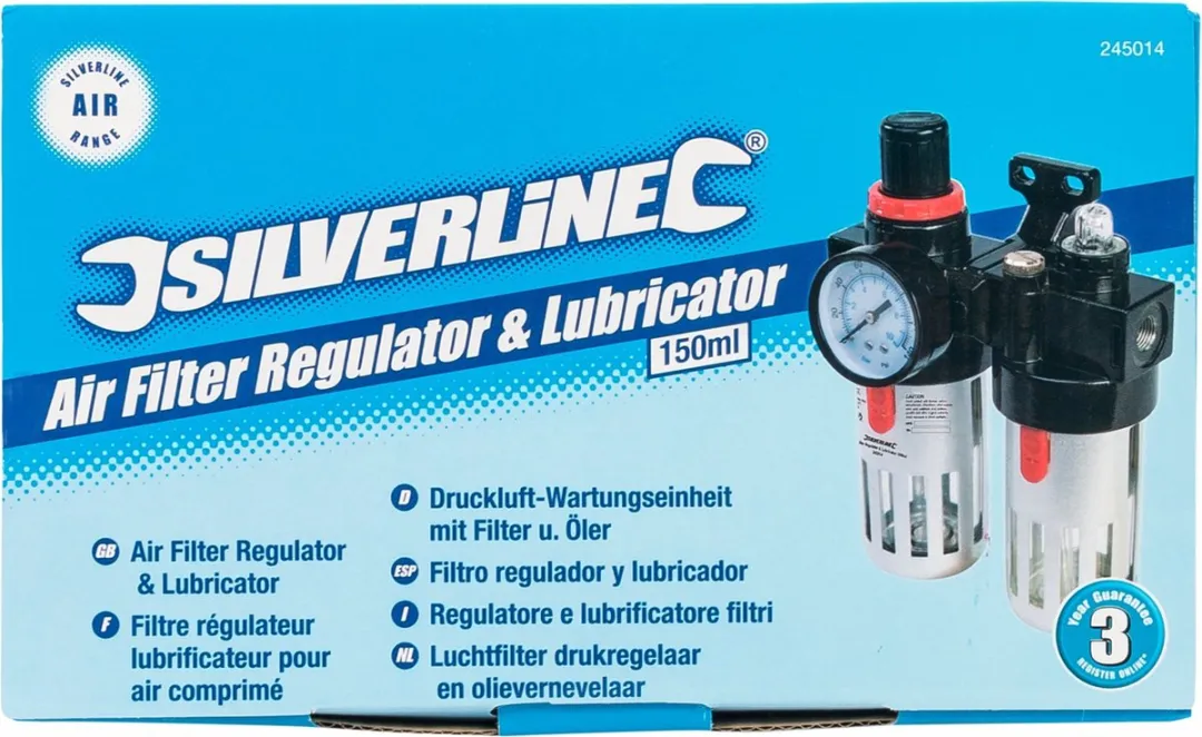 Silverline Luchtfilter Drukregelaar & Olievernevelaar 150ml - 10 Bar