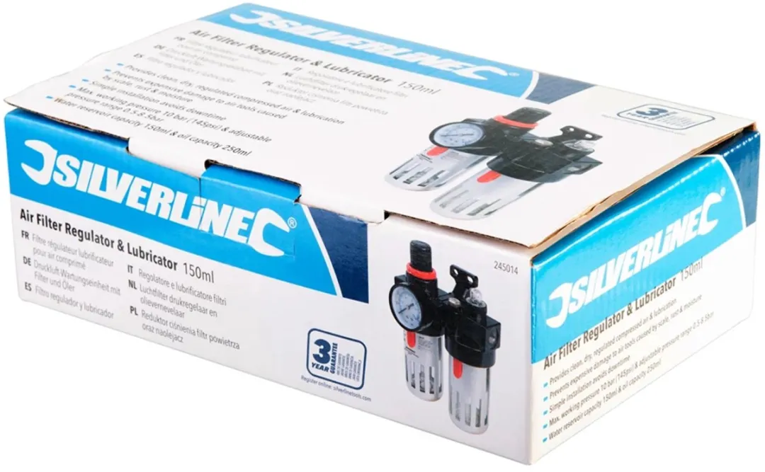 Silverline Luchtfilter Drukregelaar & Olievernevelaar 150ml - 10 Bar