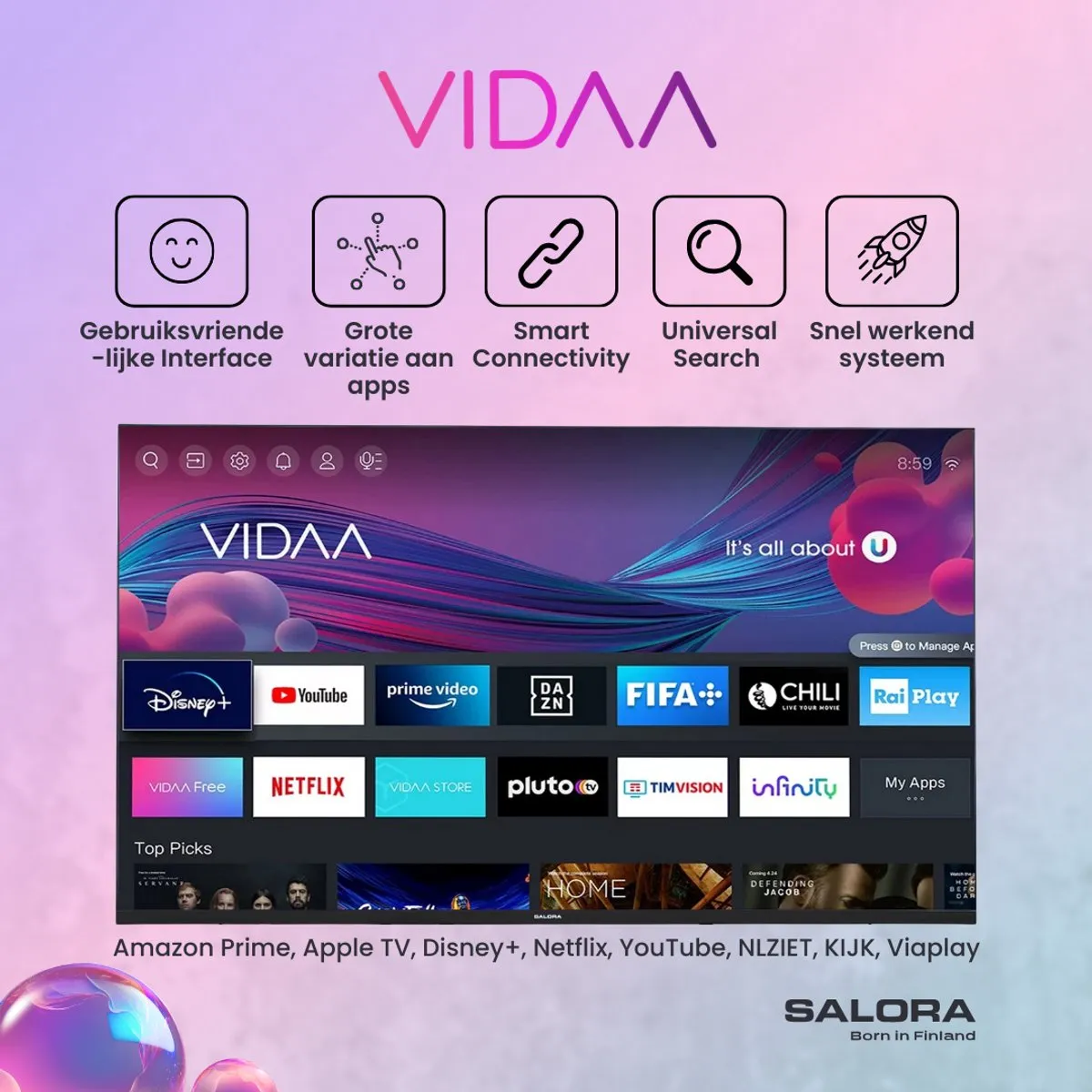 Salora FOD50UV 50 Inch Smart TV 4K - Zwart