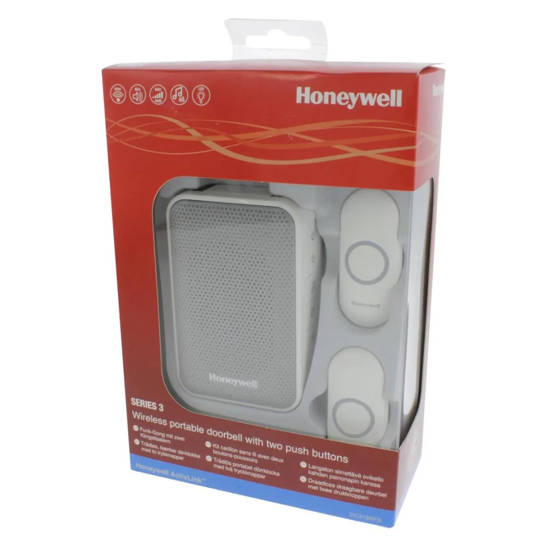Honeywell DC313NFB Draadloze Deurbelset - 2 Drukknoppen Wit