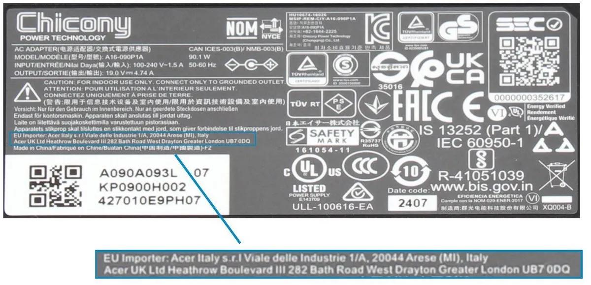 Acer KP.09003.008 Oplader 90W - Zwart