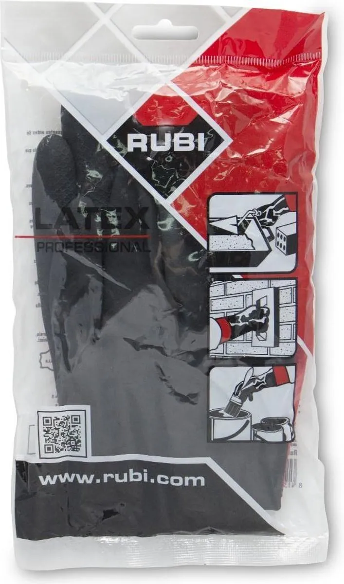 Rubi Tegelhandschoenen Latex - 2 Stuks - Zwart/Rood