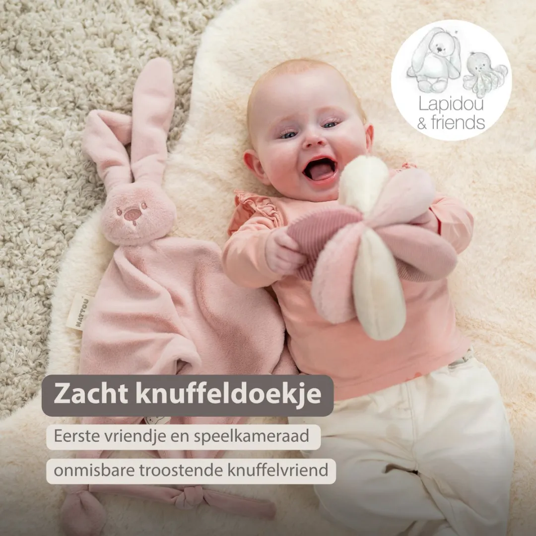 Nattou Lapidou Baby Knuffeldoekje 65x40cm - Poederroze