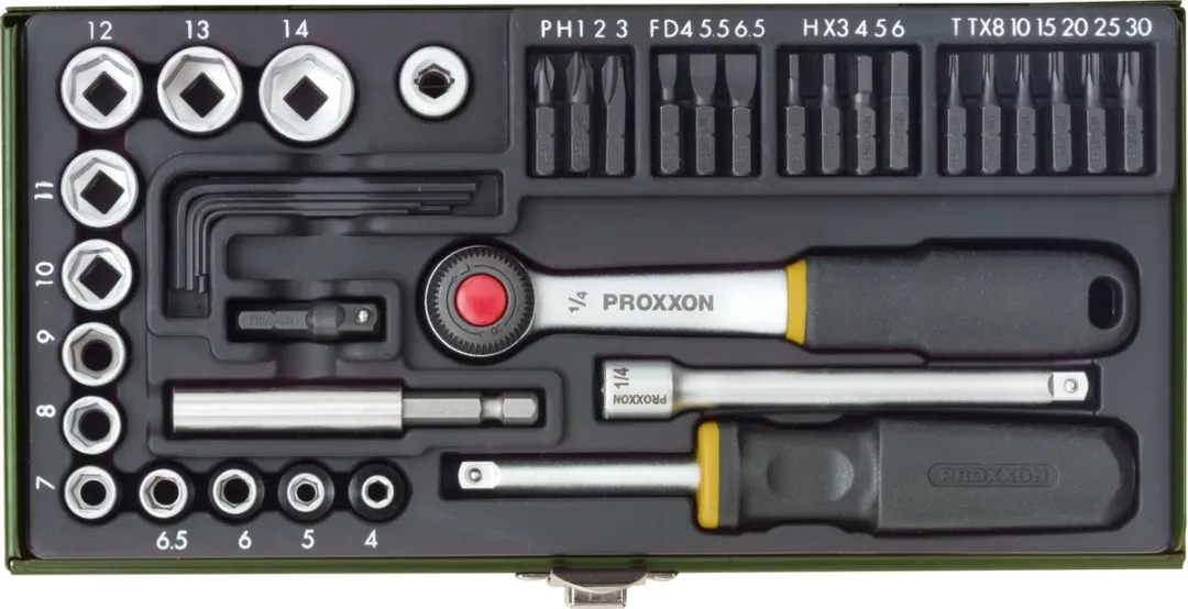 Proxxon Industrial 23070 Dopsleutel-bitinzetset 1/4" 39-delig