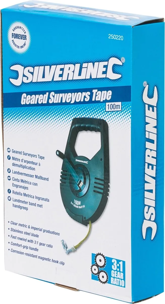 Silverline Landmeter 250220 - Meetlint 100m - Roestvrij staal