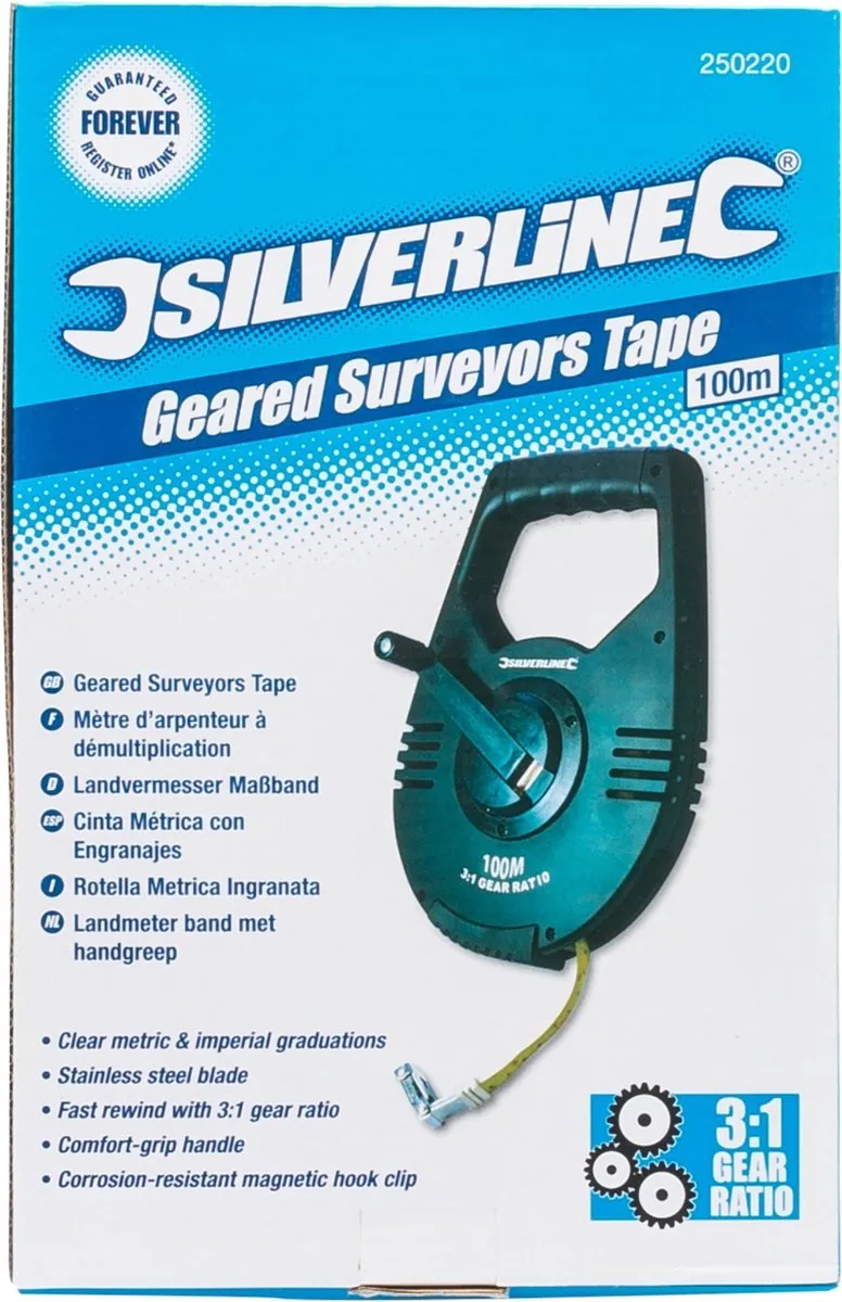 Silverline Landmeter 250220 - Meetlint 100m - Roestvrij staal