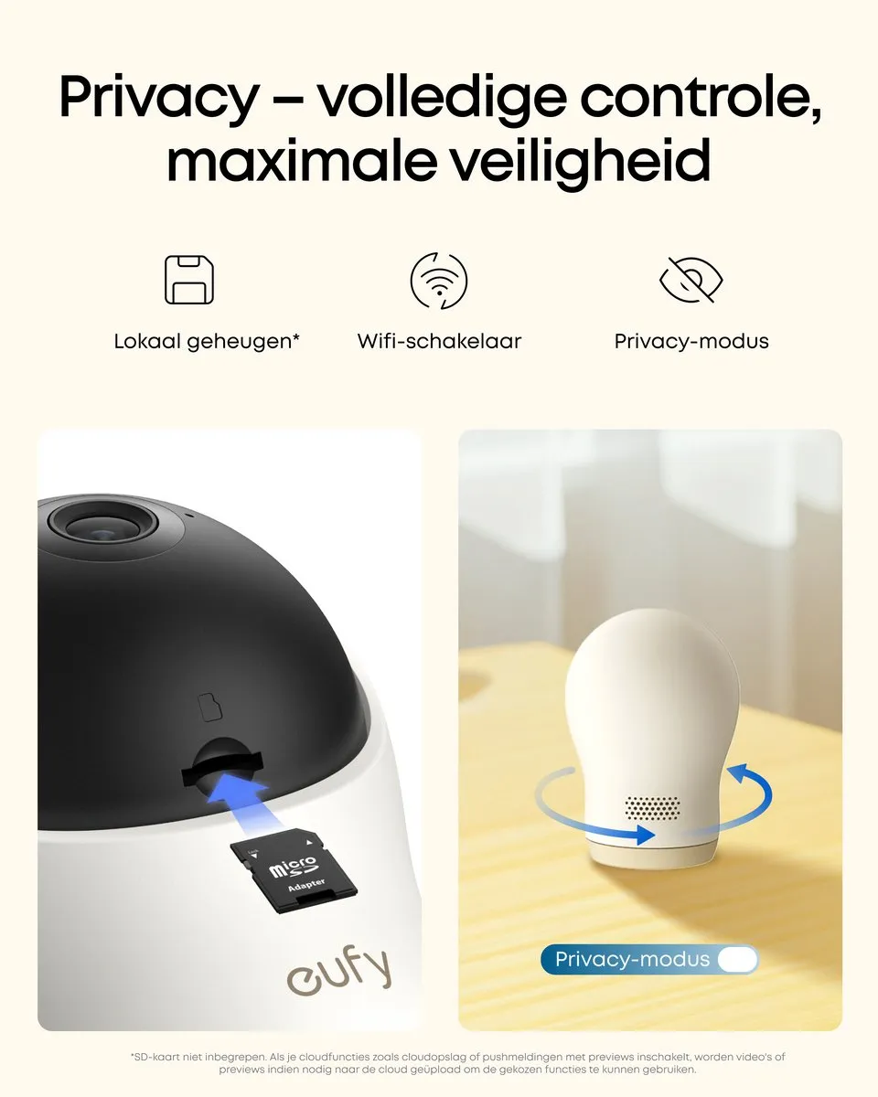 eufy Baby Monitor C10 Add-On Camera - 2K HD Resolutie - 4× Zoom - 351° Panoramisch en 60° Kanteling - Nachtzicht, Beweging / Huilen / Geluid / Temperatuursveranderingen, 2-Weg Communicatie, VOX, Witte Ruis