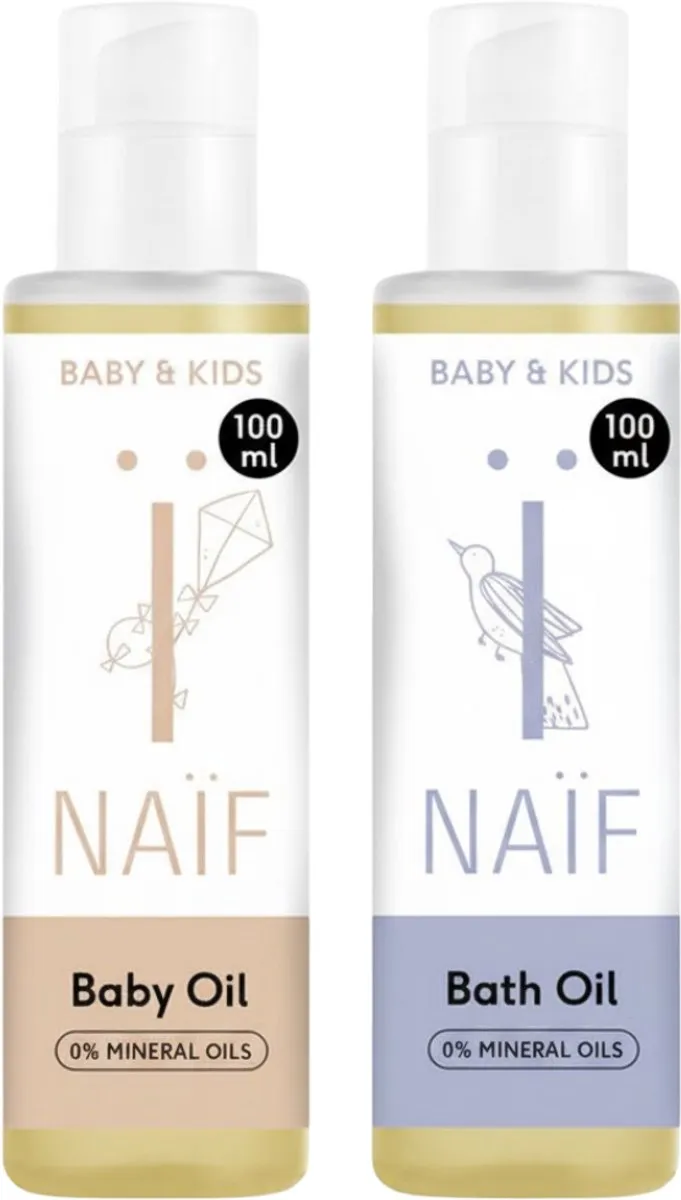 Naïf - Badolie & Babyolie Voordeelset - Babyverzorging - Gevoelige & Droge Huid - Natuurlijk - 100ml