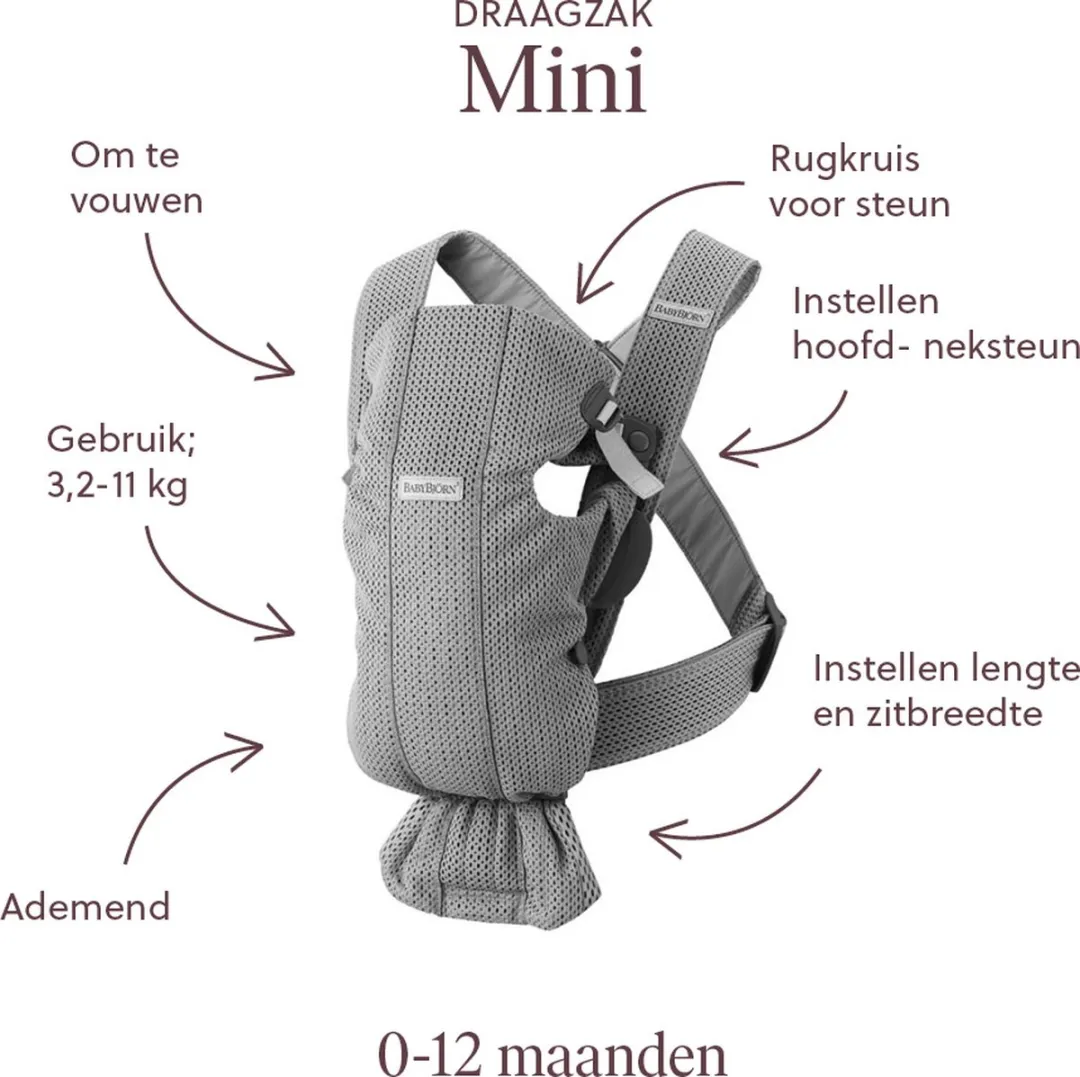 BabyBjörn Draagzak Mini 3D Mesh - Grijs