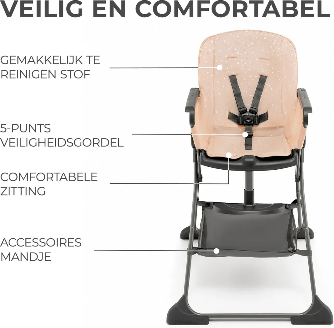 KinderKraft FOLDEE Kinderstoel Roze - Opvouwbaar tot 36 maanden