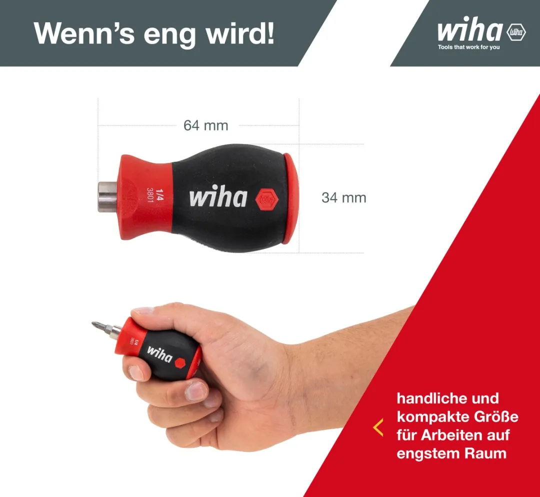 Wiha Stubby Schroevendraaier 33736 - Magnetisch Bitmagazijn - PH - Rood/Zwart