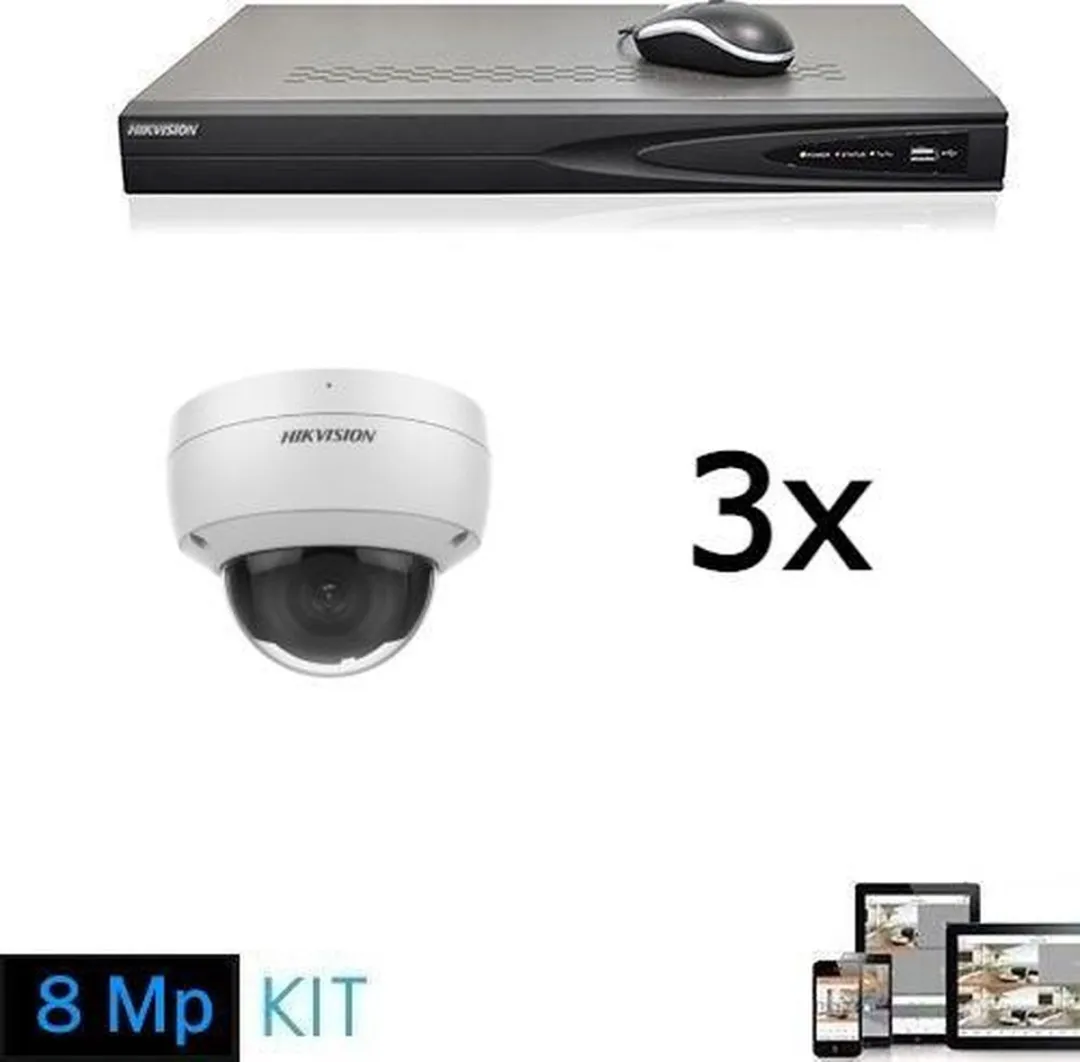 Hikvision 4K Ultra HD IP Acusense Set 3x Dome - 8MP - 2.8mm - Wit